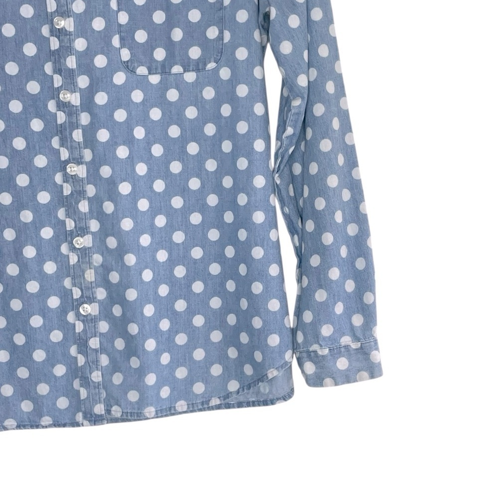 Loft Womens Blue & White Polka Dot Top Shirt Sz L Button Front Long Sleeve - Picture 6 of 12